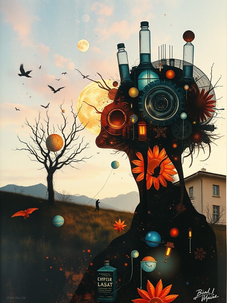 Surreal Dreamscape in Whimsical Double Exposure