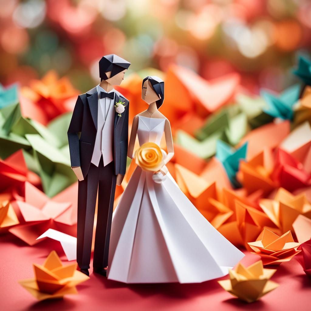 Happy Wedding: Origami Bride and Groom in Daylight
