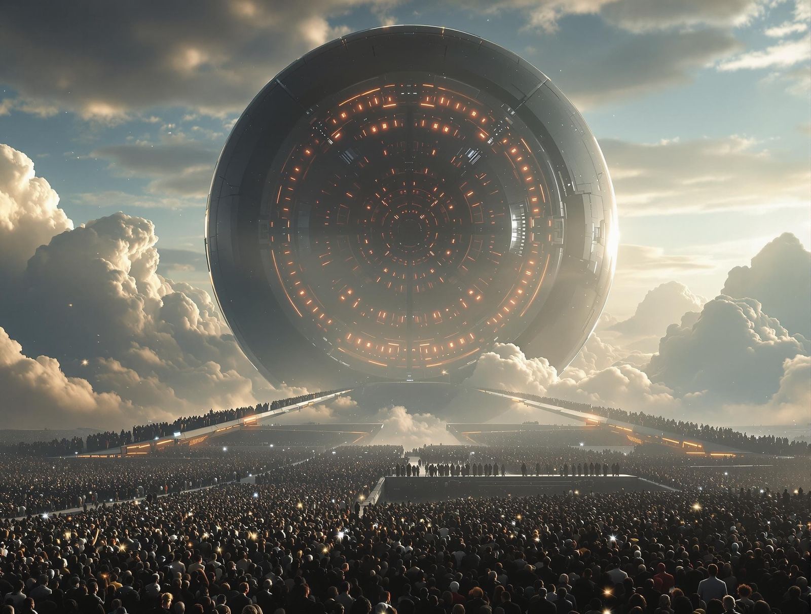 Epic Sci-Fi Structure Reflecting Bioluminescent Geometry