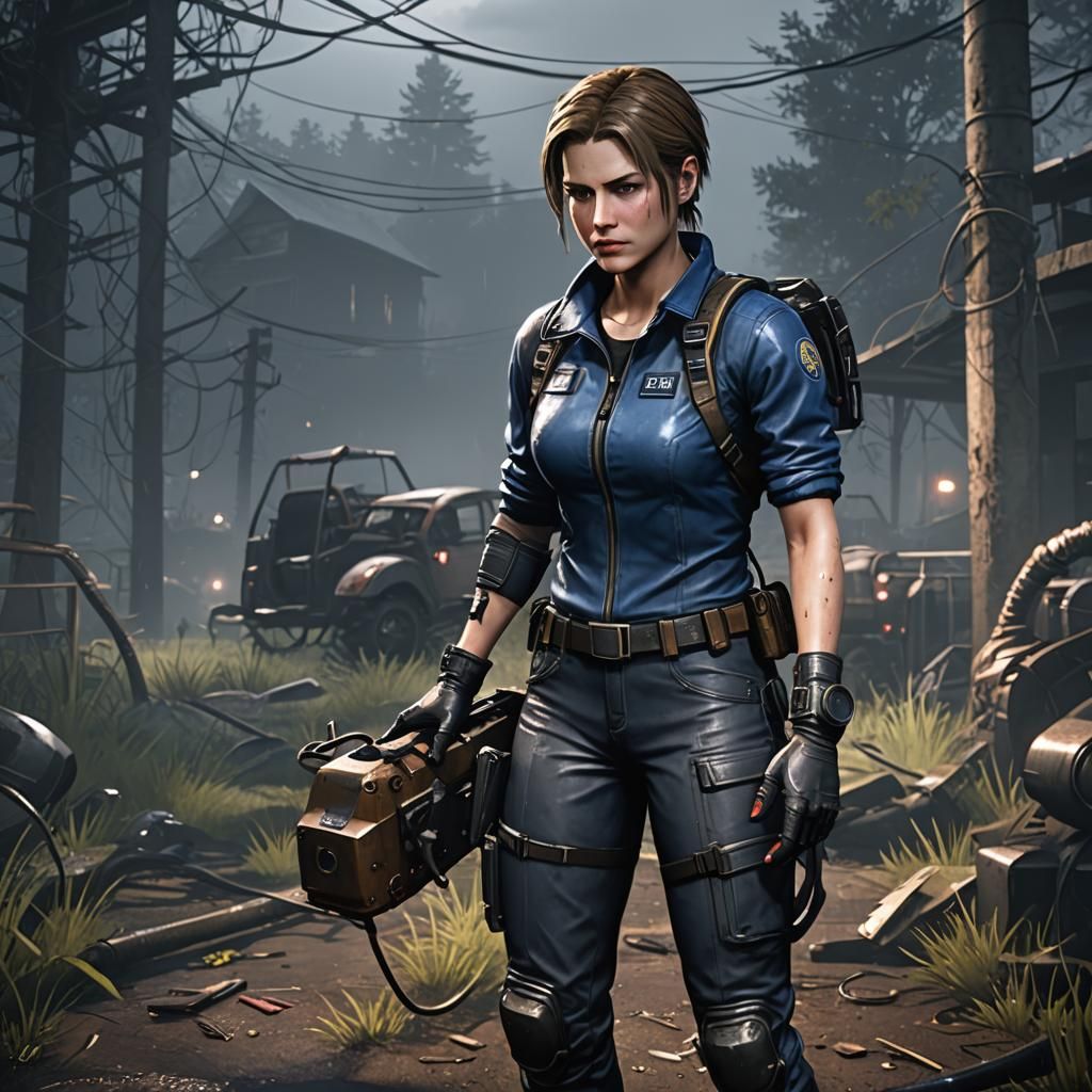 Jill Valentine Repairs Generator in the Rain