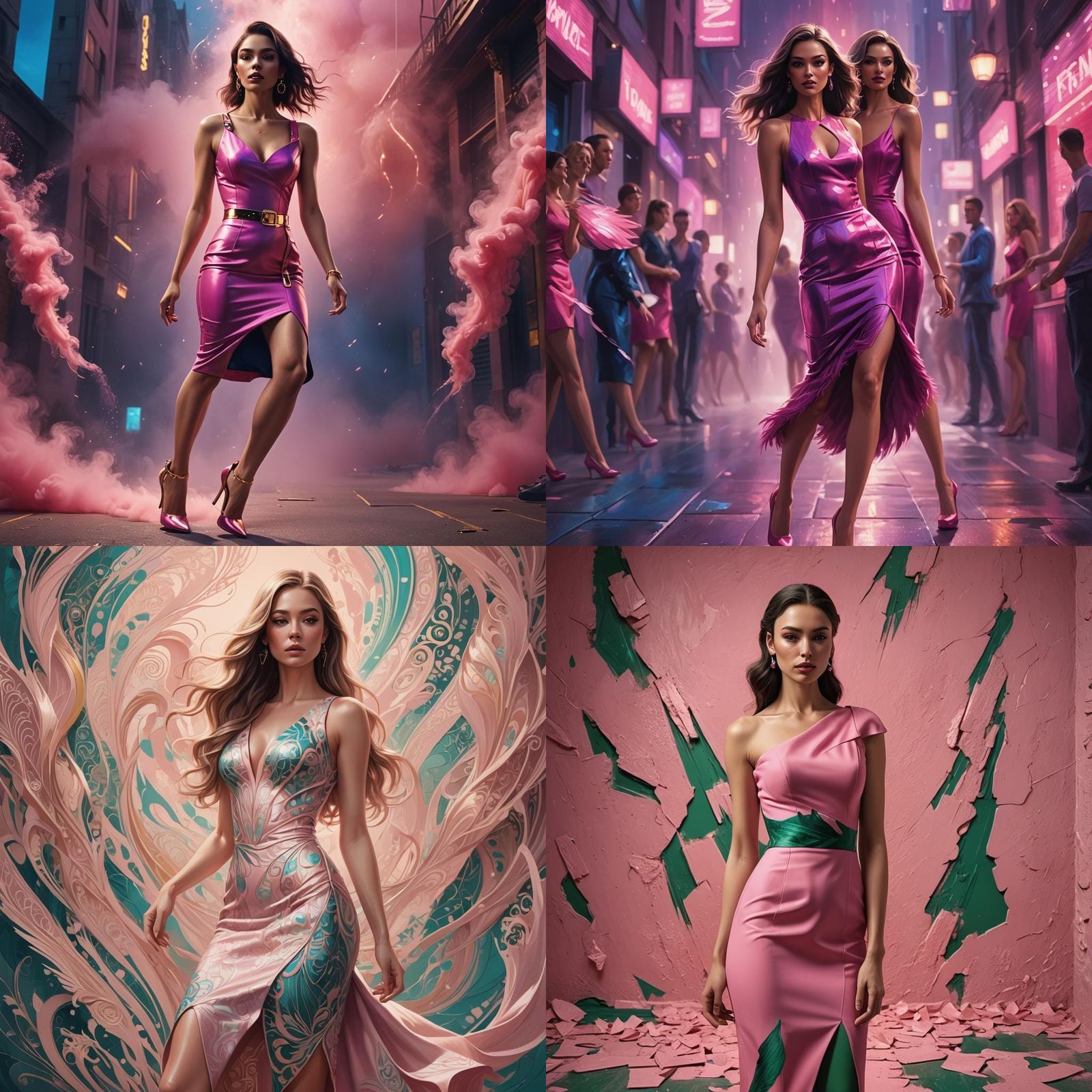 Young Woman in Pink Dress: Detailed Matte Painting