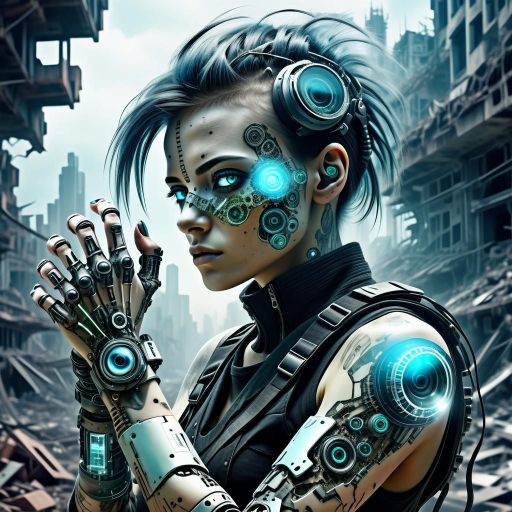 Bio Punk Woman in Dystopian Landscape