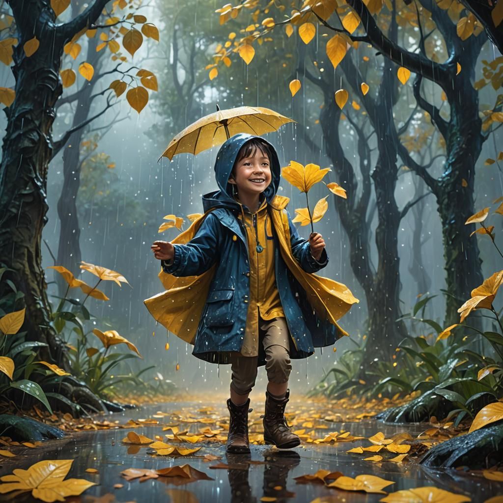 Child Playing in Mystical Forest: Fantasy Concept Art