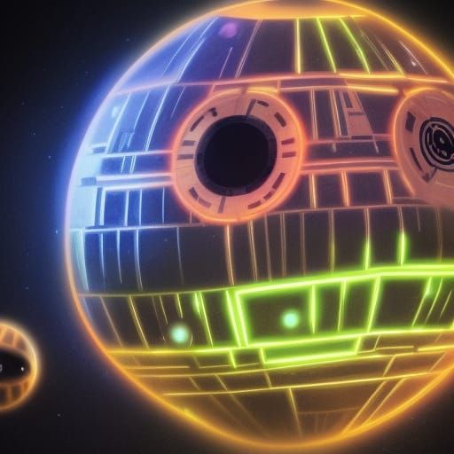 Neon Death Star Hyperrealistic Concept Art