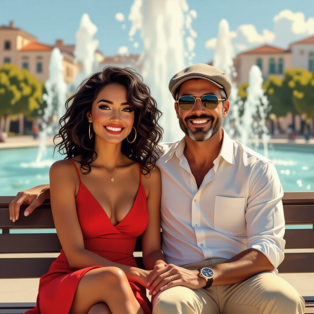 Couple on Bench in Cagliari Park at Golden Hour