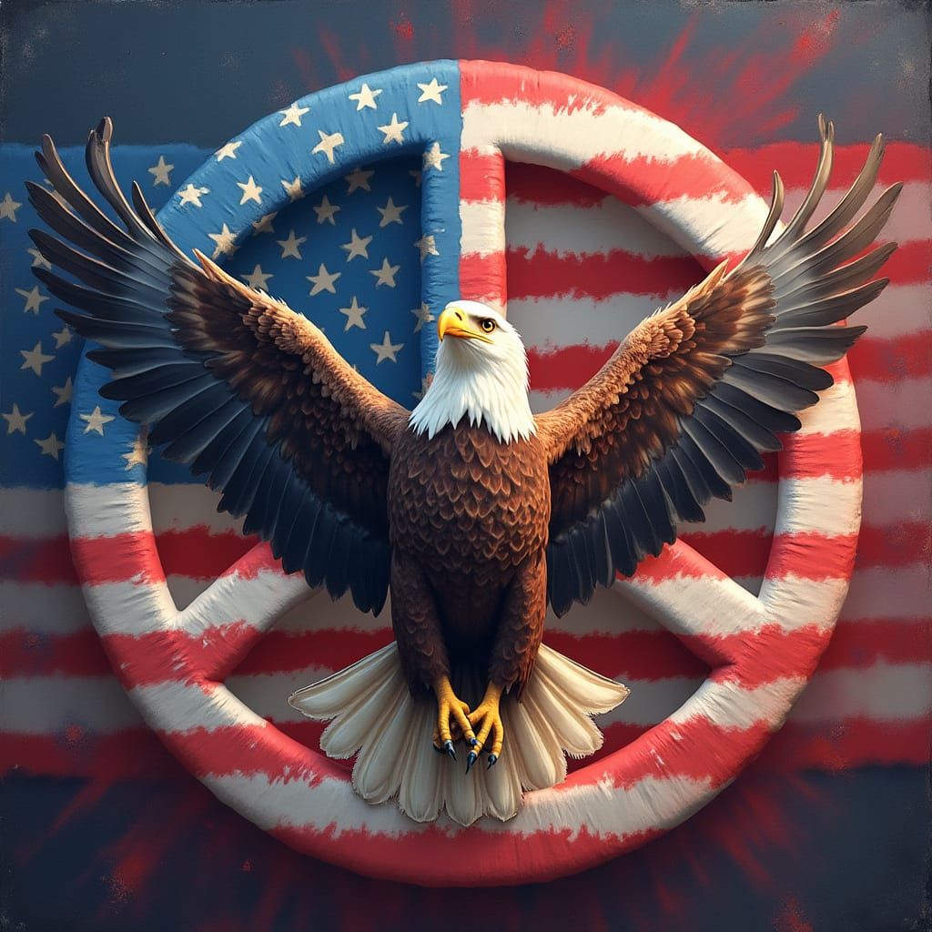Majestic Eagle with American Flag and Peace Symbol