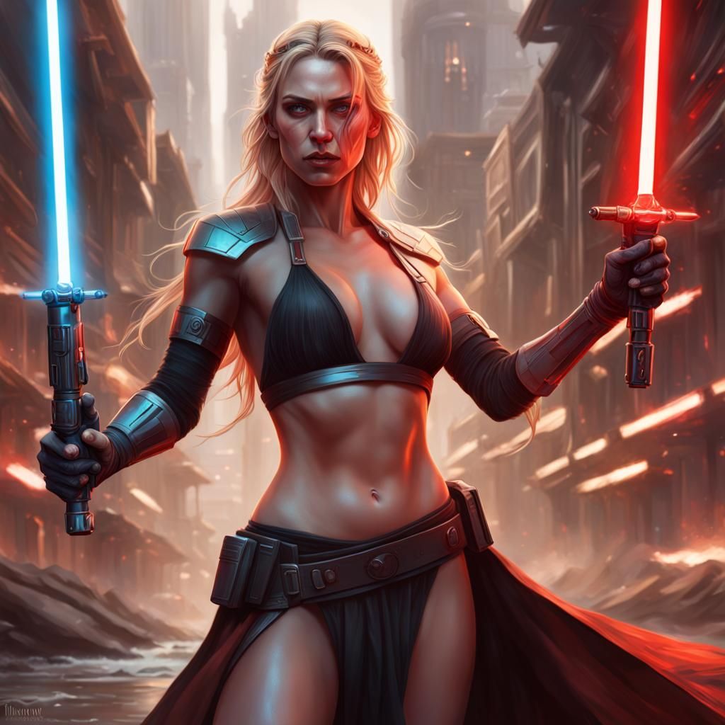 Blonde Sith Lord with Lightsaber: Hyperdetailed Portrait