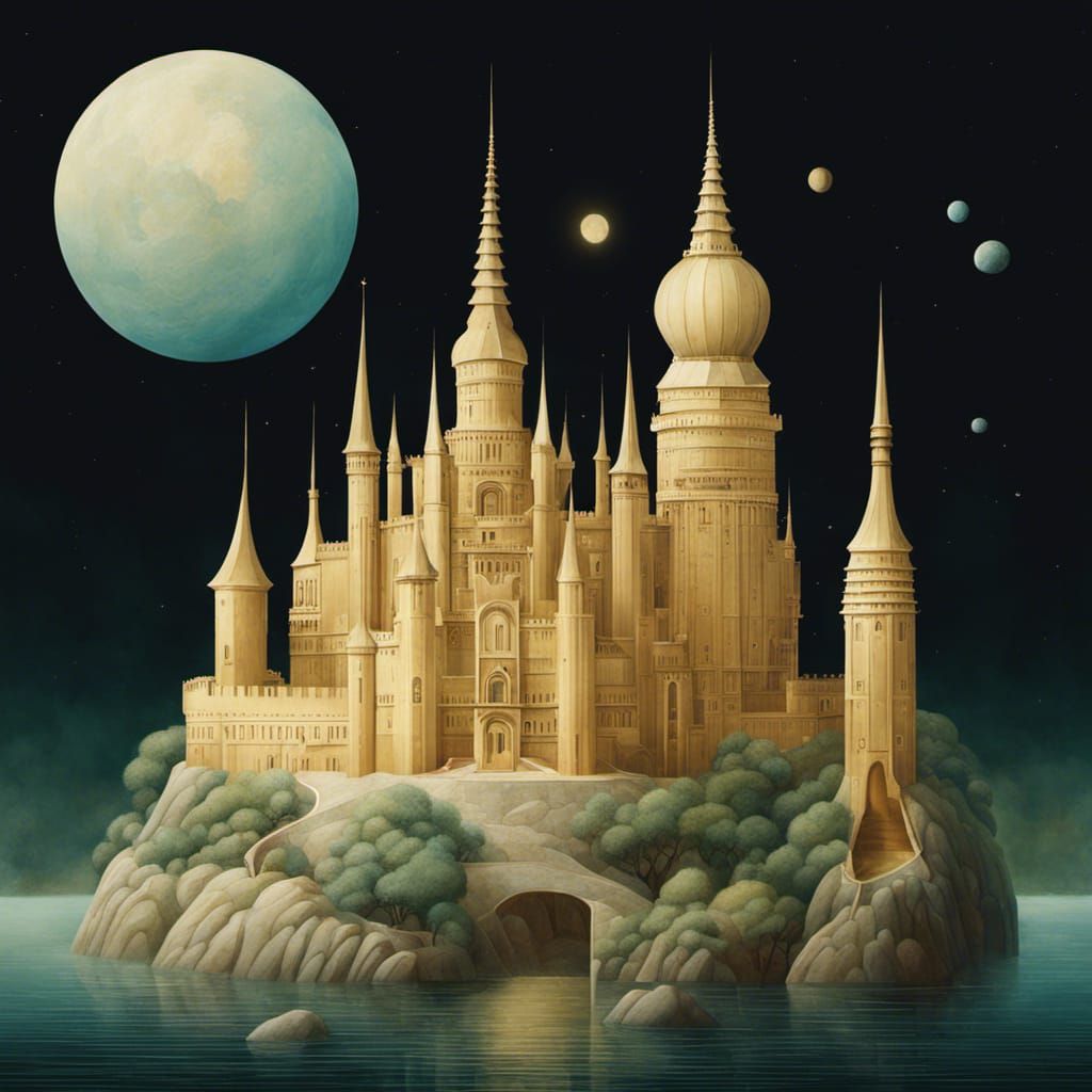 Surreal Geometric Castle Illustration