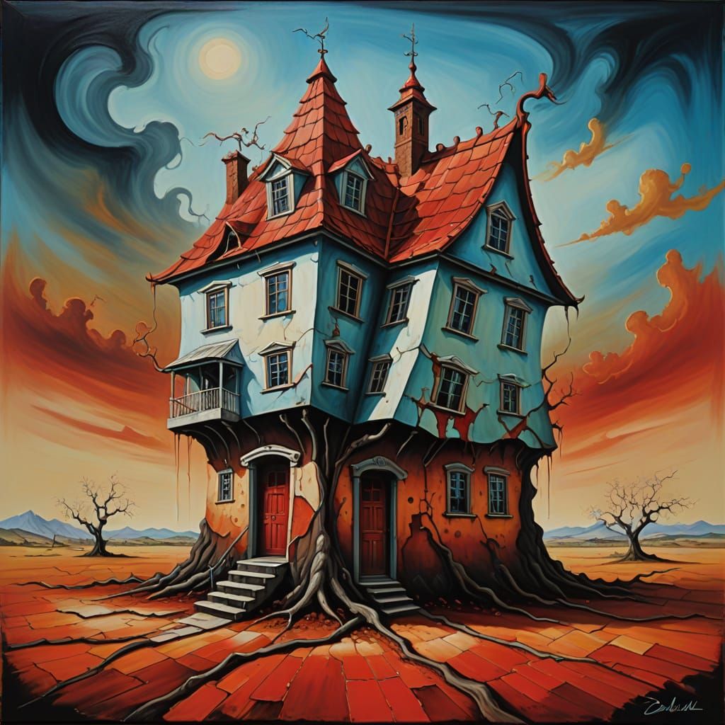 A surreal crooked house with a red
clay roof #2