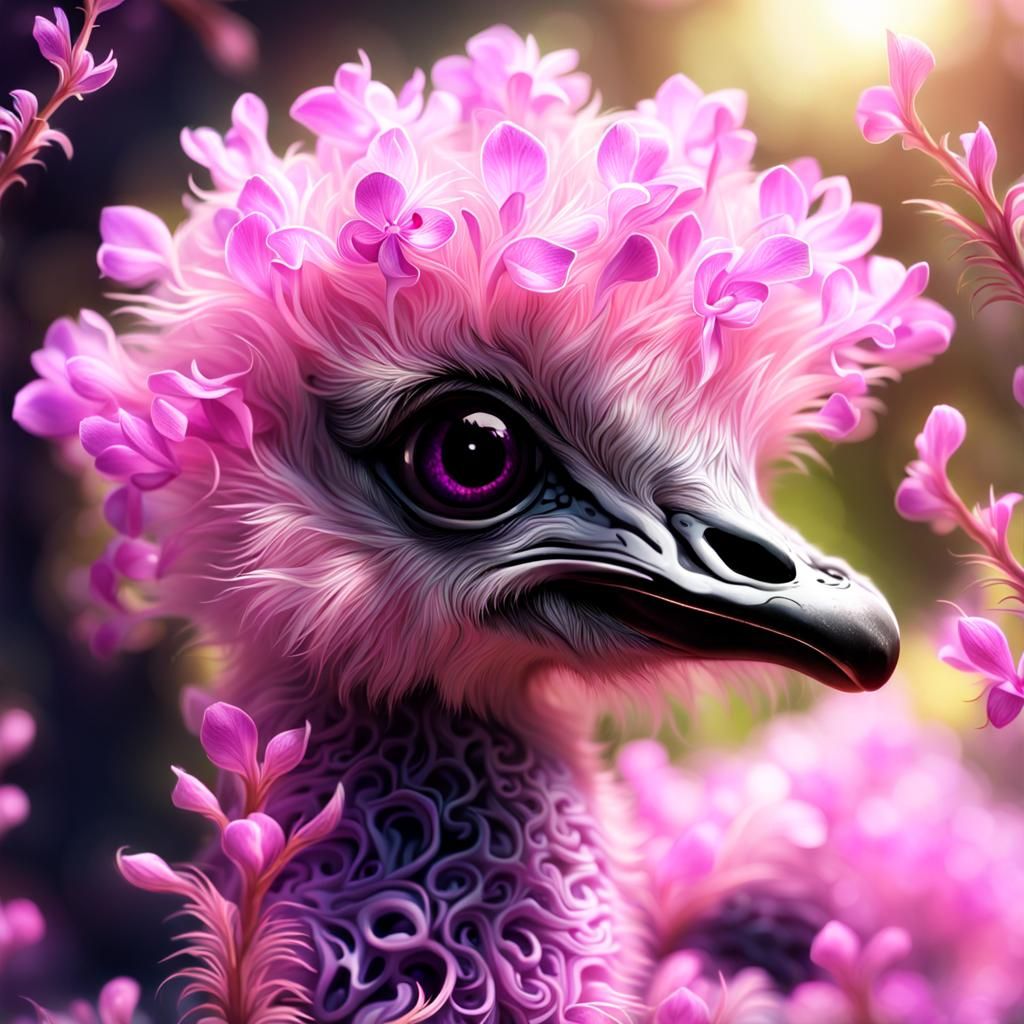Ethereal Baby Emu Portrait in Watercolor Style