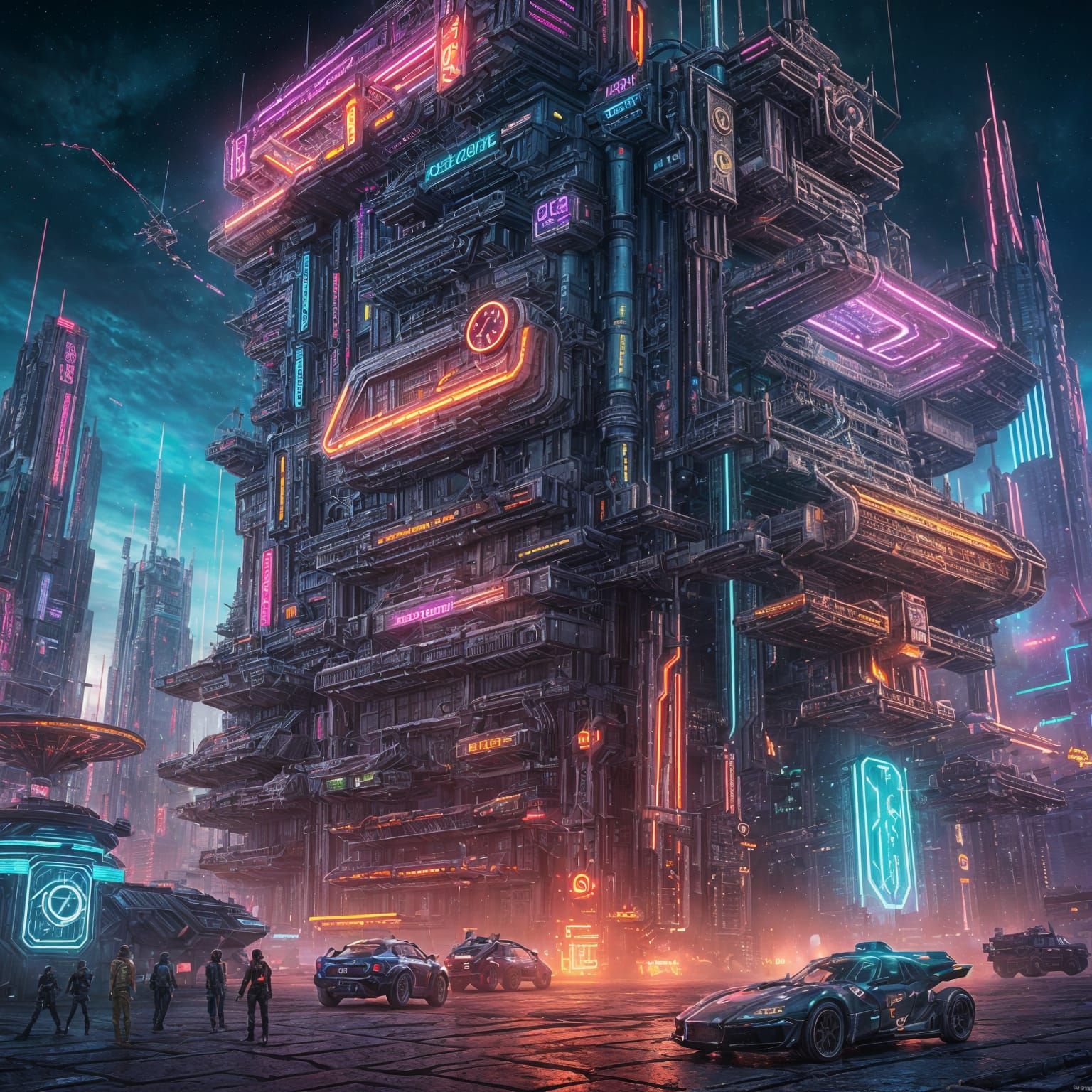 Hyperrealistic Neon Cyberpunk City in Desert Space