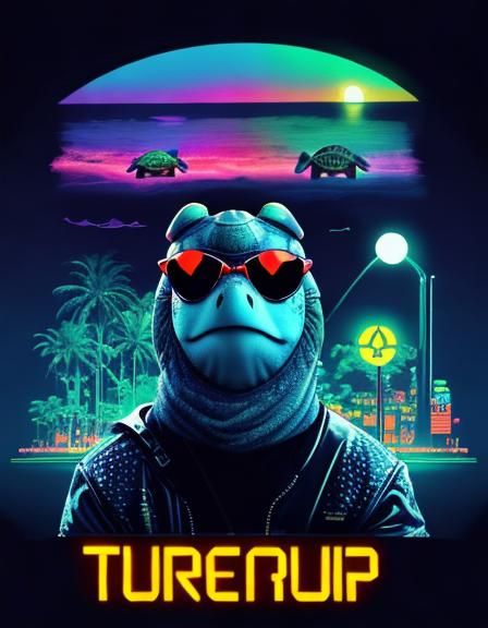 Vaporwave Turtle in Sunglasses at Night