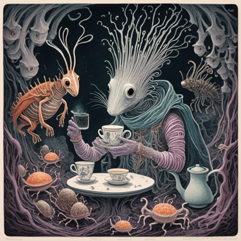 Astronaut's Tea Party with Glowing Cave Aliens