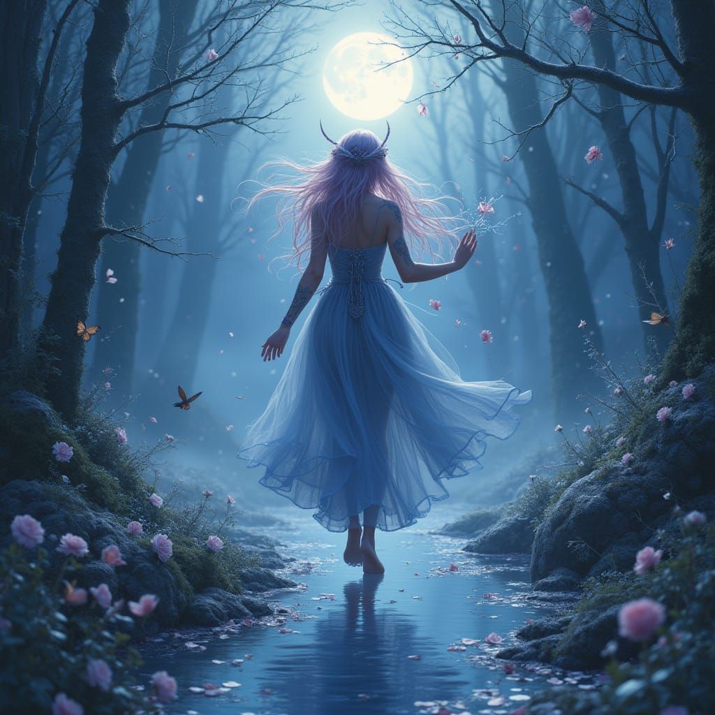 Ethereal Fae Creature in Moonlit Forest