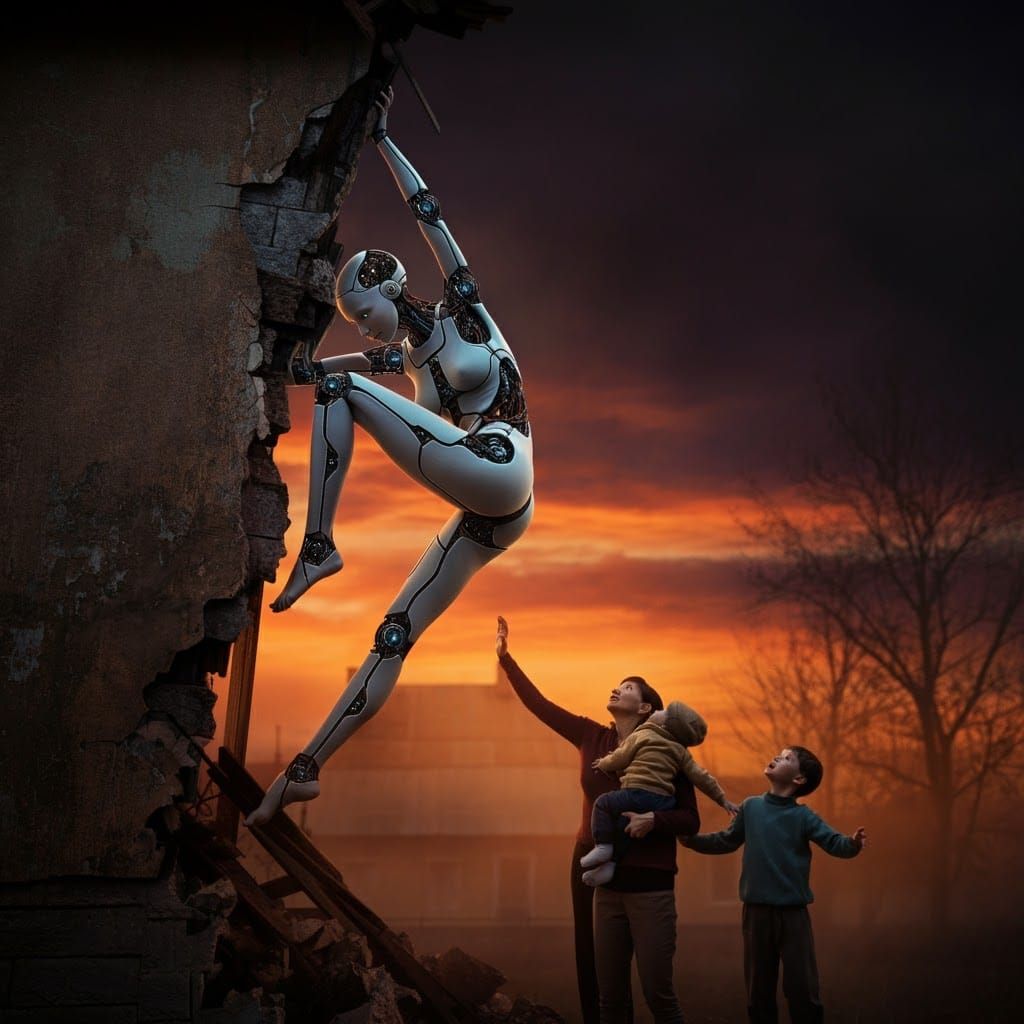 Cyborg Ballerina Protects Family: Cyberpunk Digital Art
