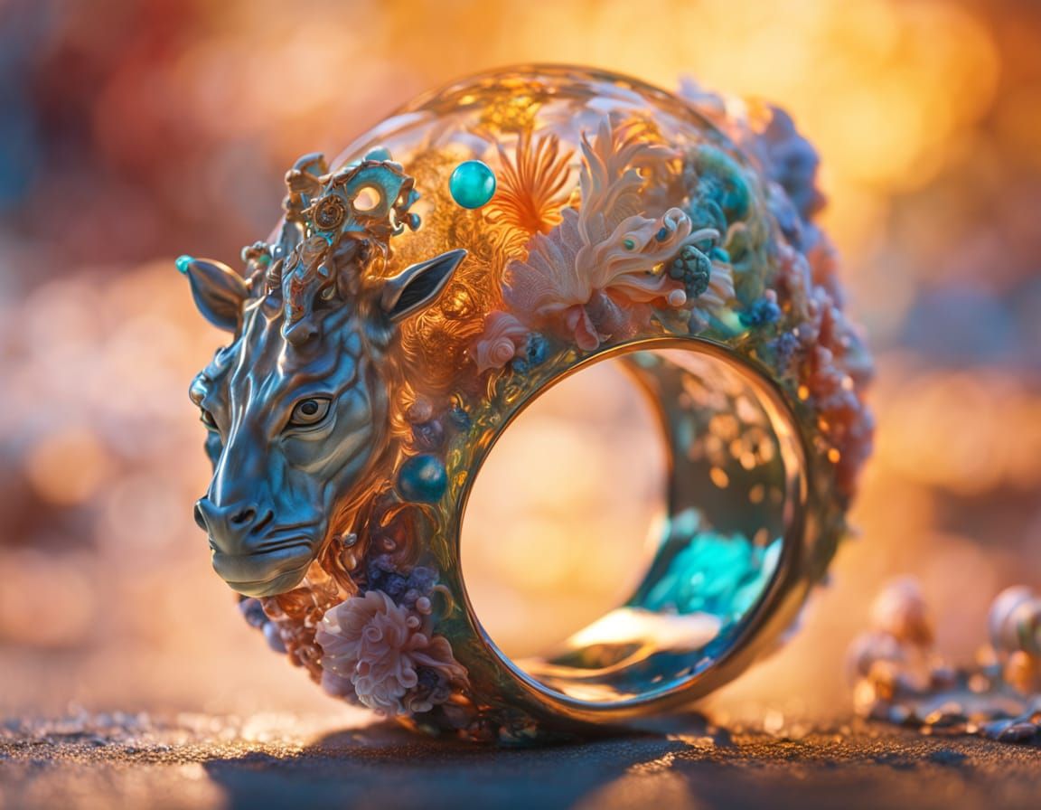 Surreal Resin Ring with Carousel Creatures