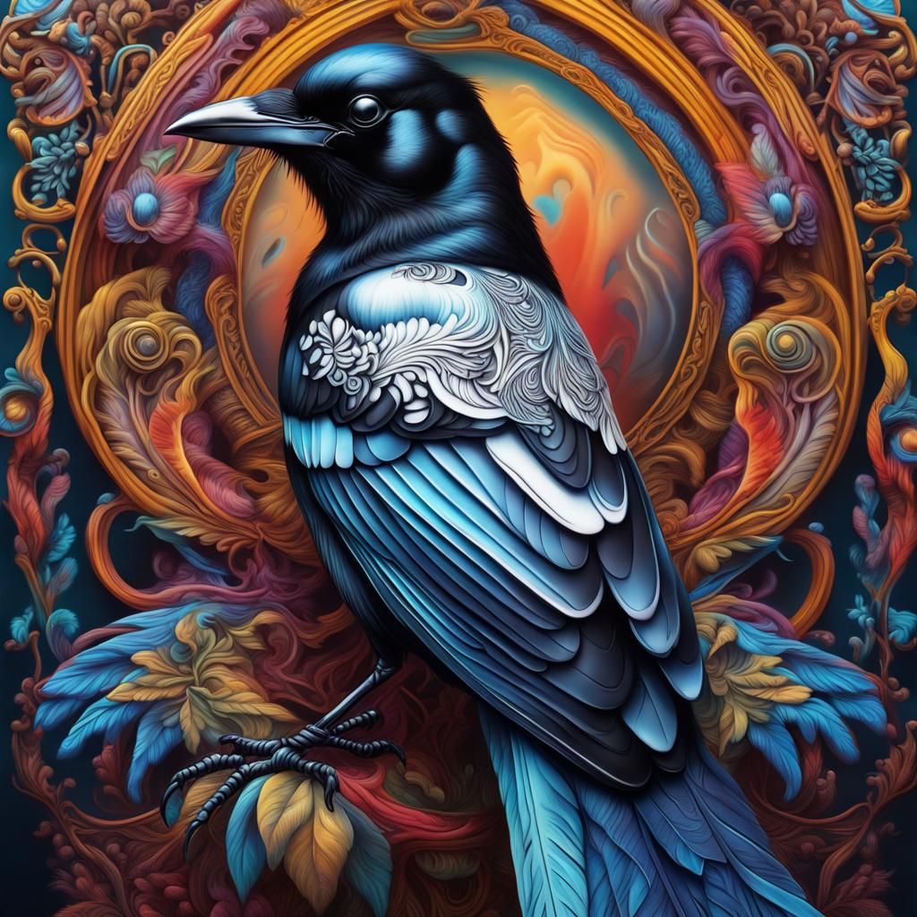 Colorful Magpie Airbrush Art in 8k
