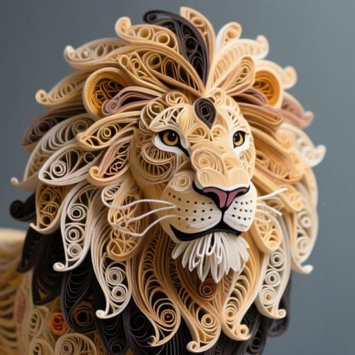 Majestic Paper Lion with Filigree Mane
