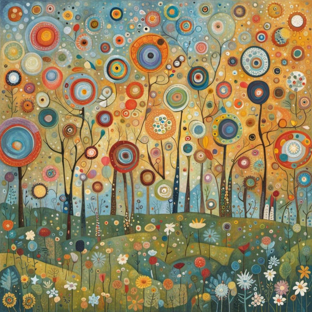 Abstract Geometric Landscape in Naive Art Style