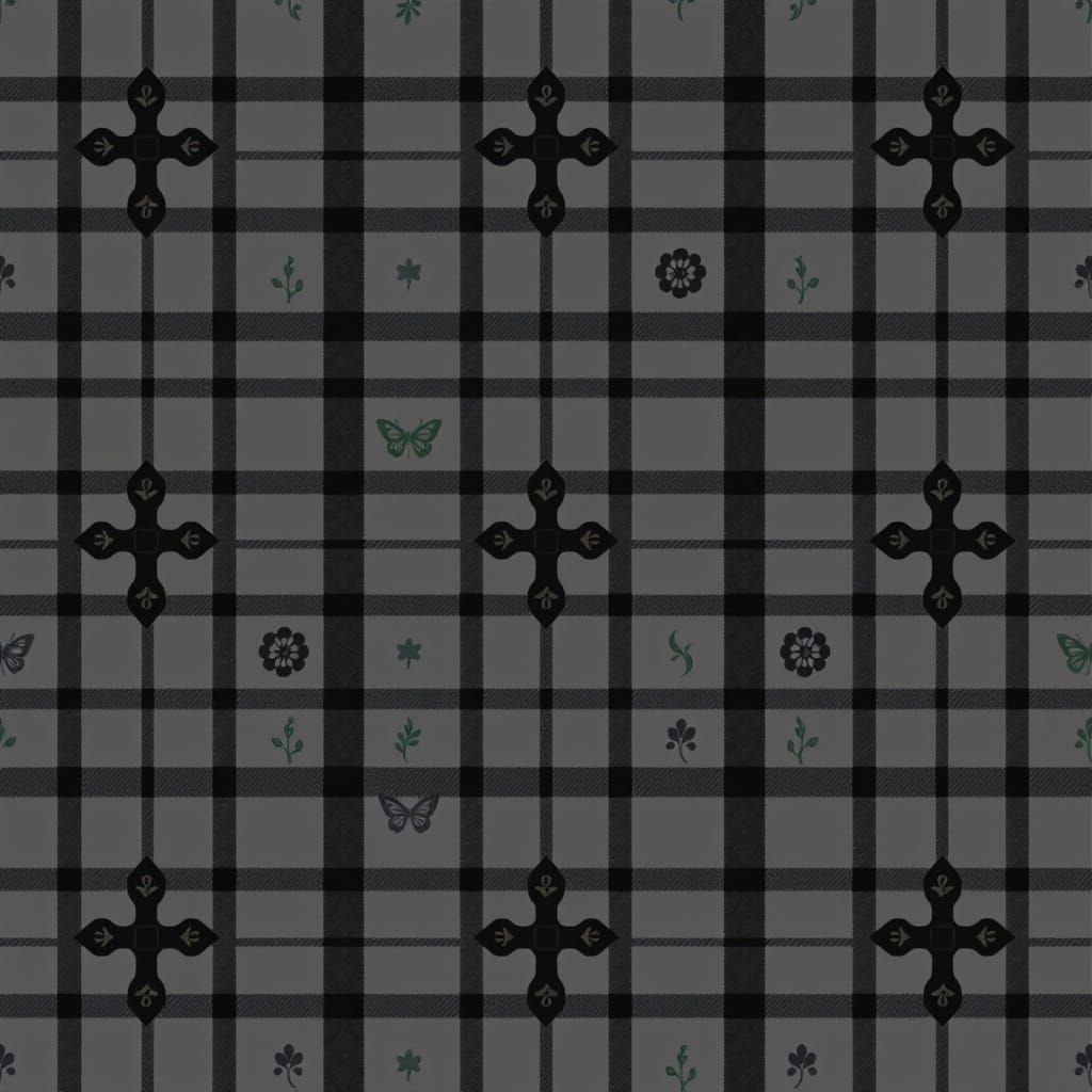 Calm Celtic Tartan with Trinity Crosses and Vines in Dark, M...