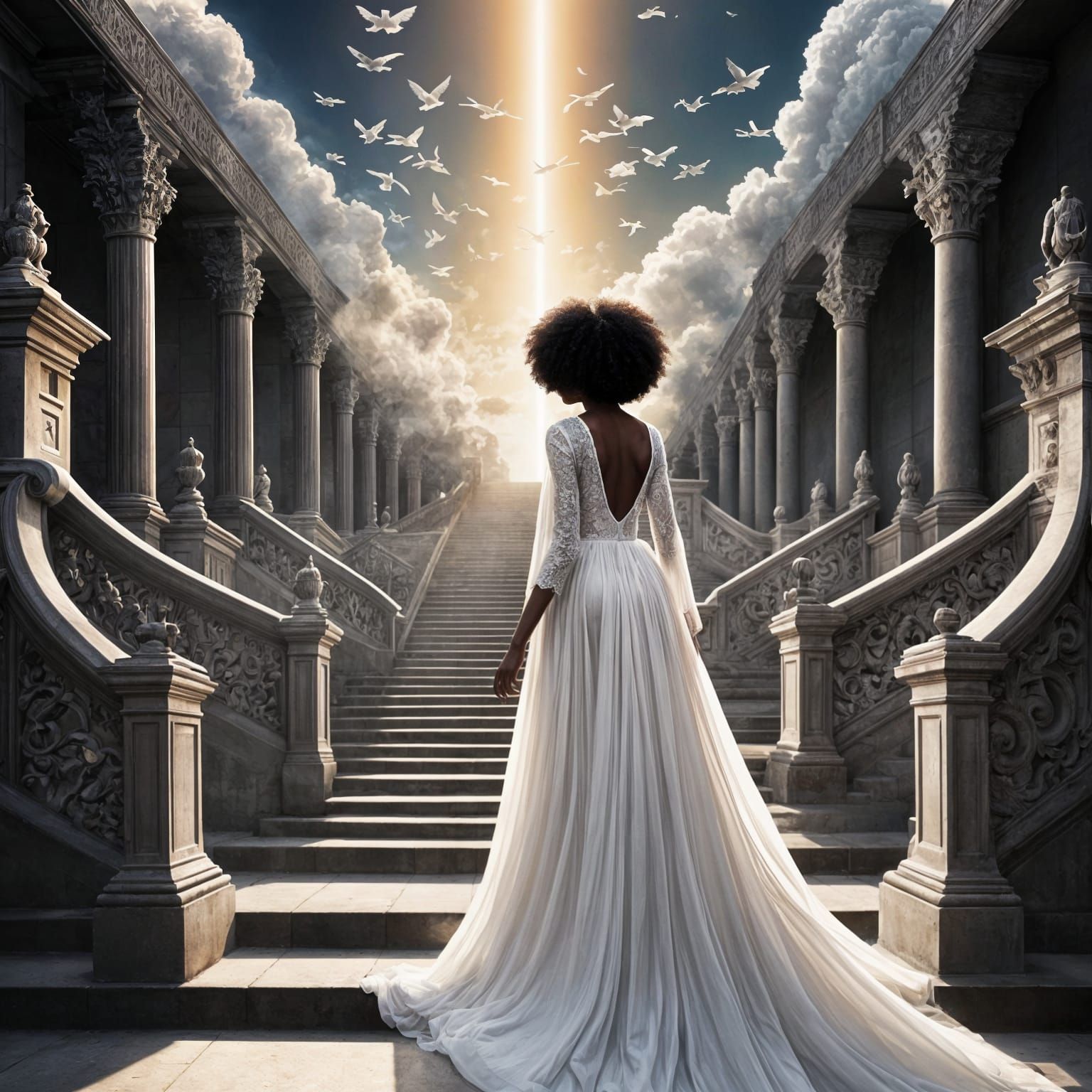 Black Woman Ascending Stairway to Heaven