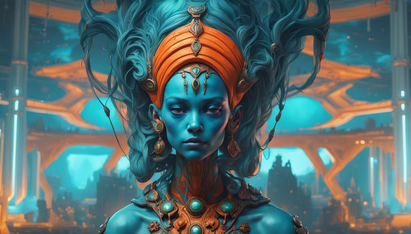 Blue Alien Healer Concept Art in 8K