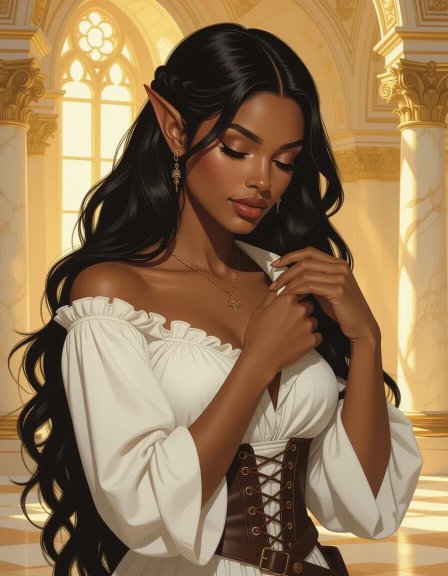 Renaissance Black Elf Woman in Chiaroscuro Oil Painting