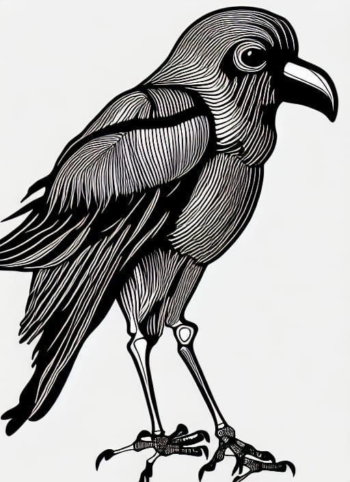 High Contrast Vector Art: Crow Skeleton