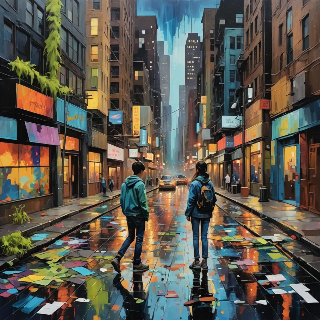 Twilight Cityscape: An Impasto Dreamscape