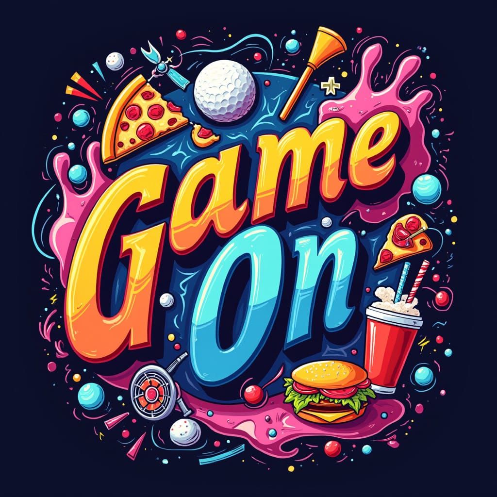 Vibrant 'Game On' Logo Blends Sports, Food, and Futuristic S...
