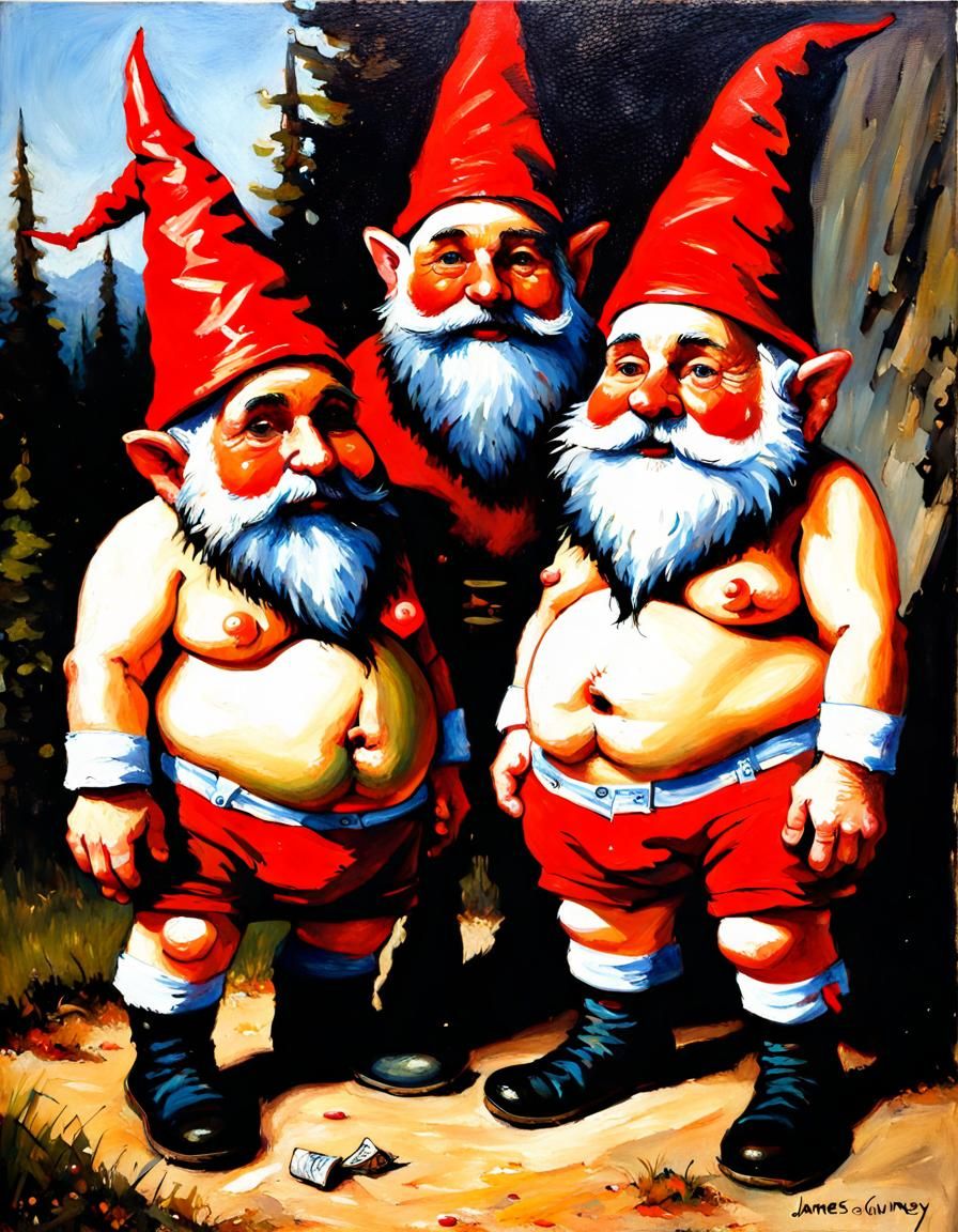 Gnomes Holding Underpants: Oil Painting in Gurney Style