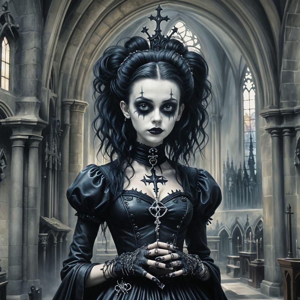 Goth Girl in Church, Airbrush Style