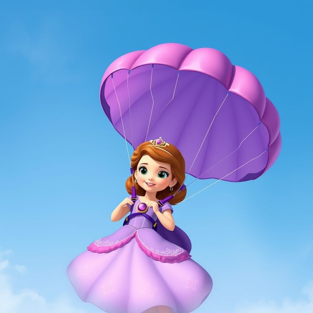 Princess Sofia Skydiving with Purple Parachute