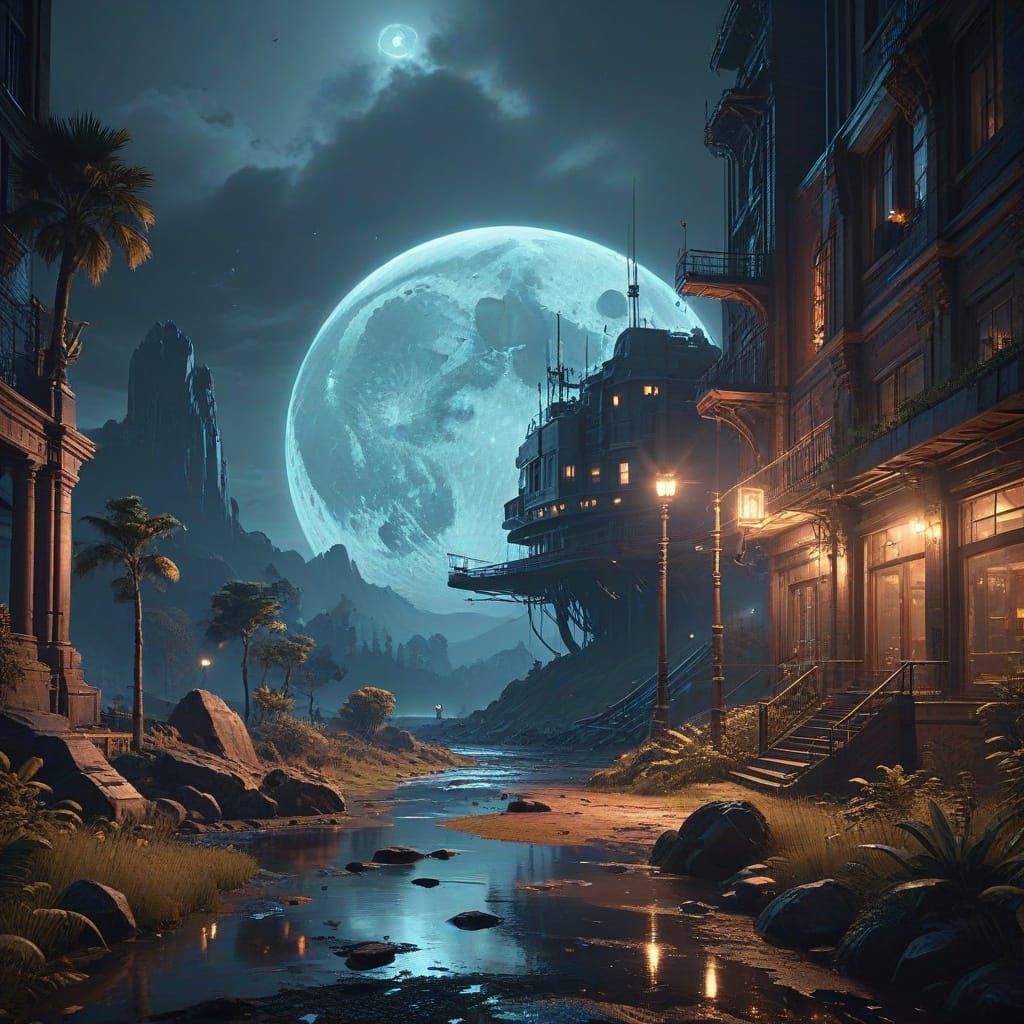 Cinematic Art Deco Moonlit Scene in 8K Resolution