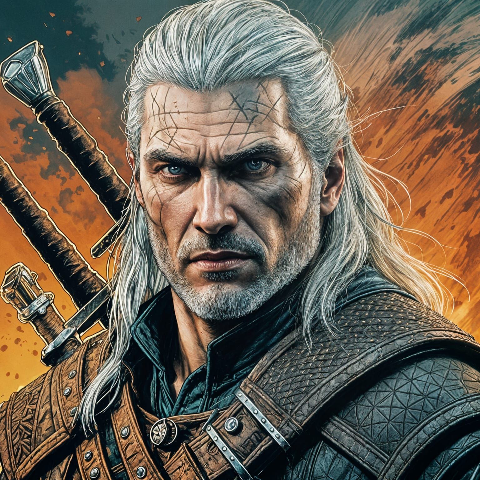 Geralt of Rivia in Comic Book Style