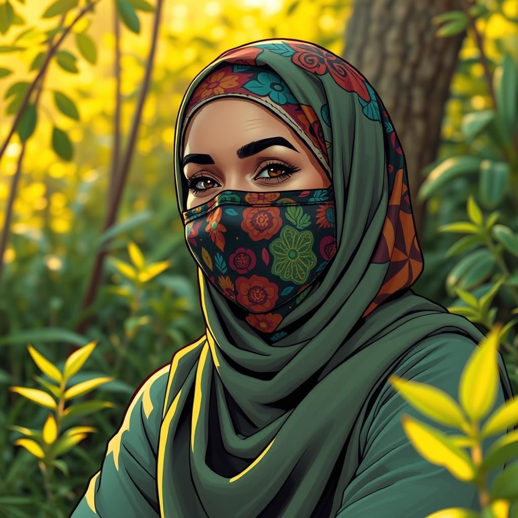 Woman in Hijab in Comic Book Style