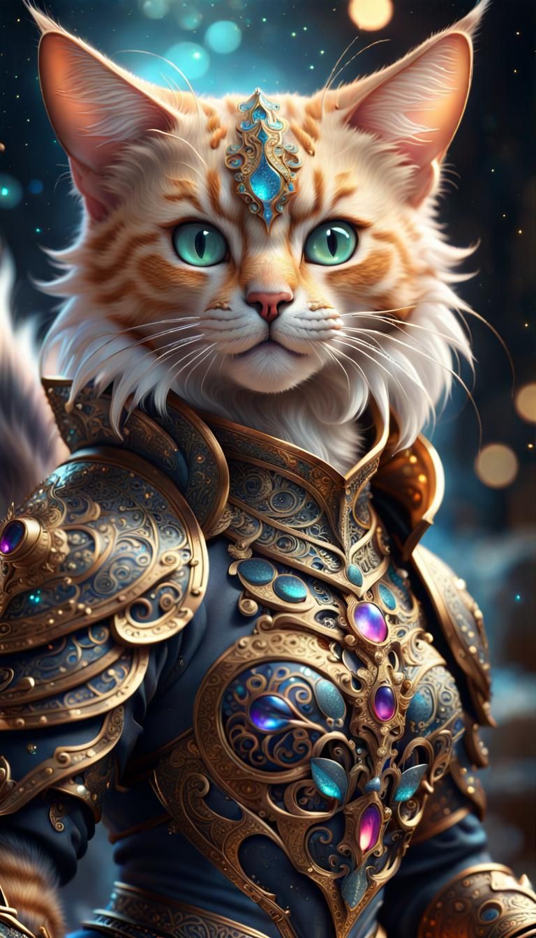 Fantasy Cat Warrior with Intricate Details