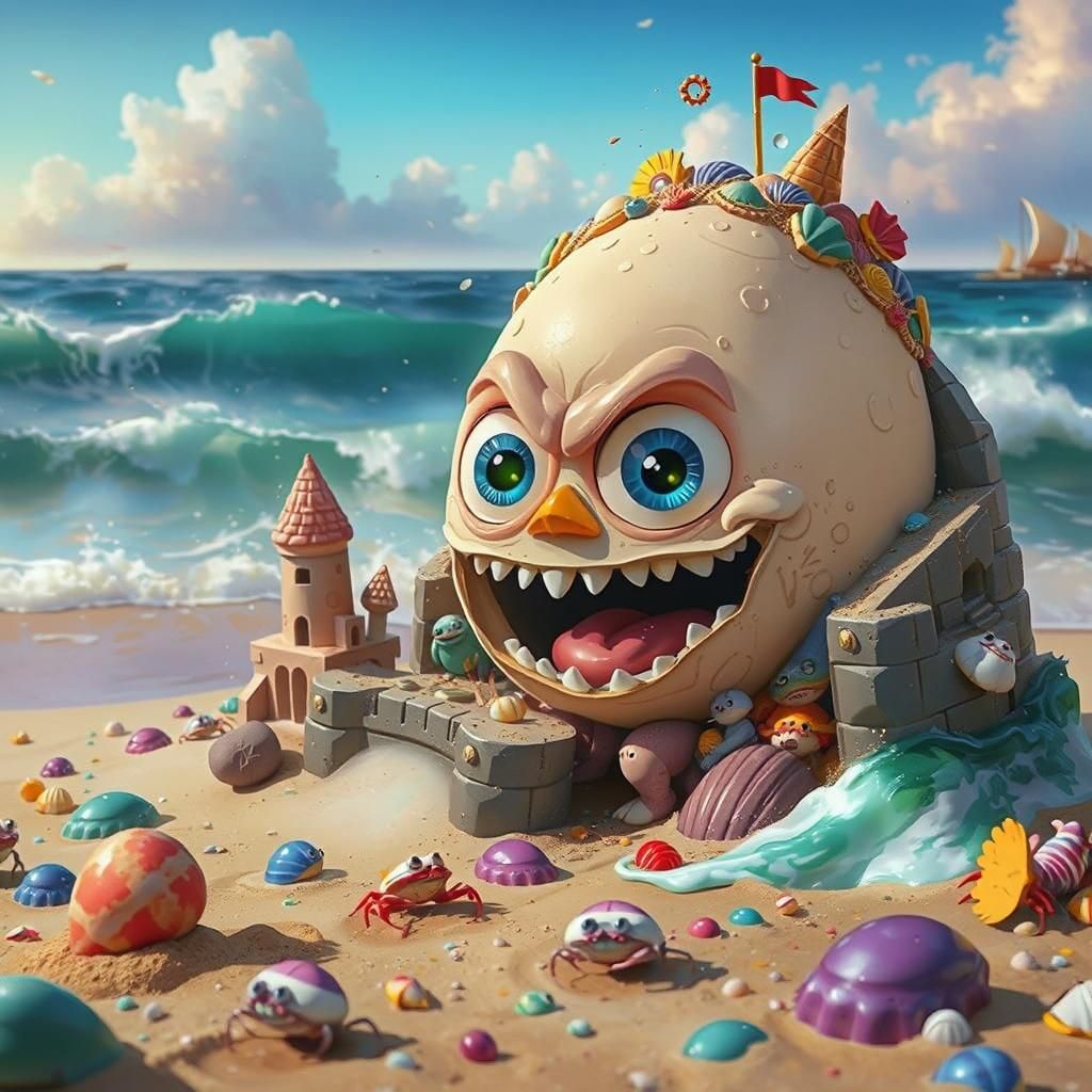 Angry Egg's Sandcastle Gets Washed Away