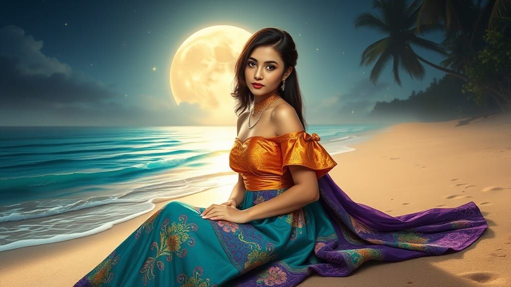 Ethereal Indonesian Beauty in Tropical Nighttime Elegance