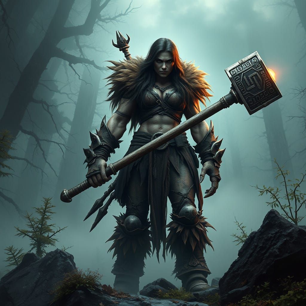 Fearsome Woodland Warrior in Fierce Battle Readiness