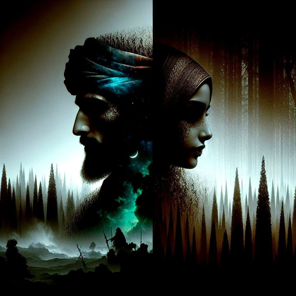 Fantasy Couple in Ominous Digital Split Screen