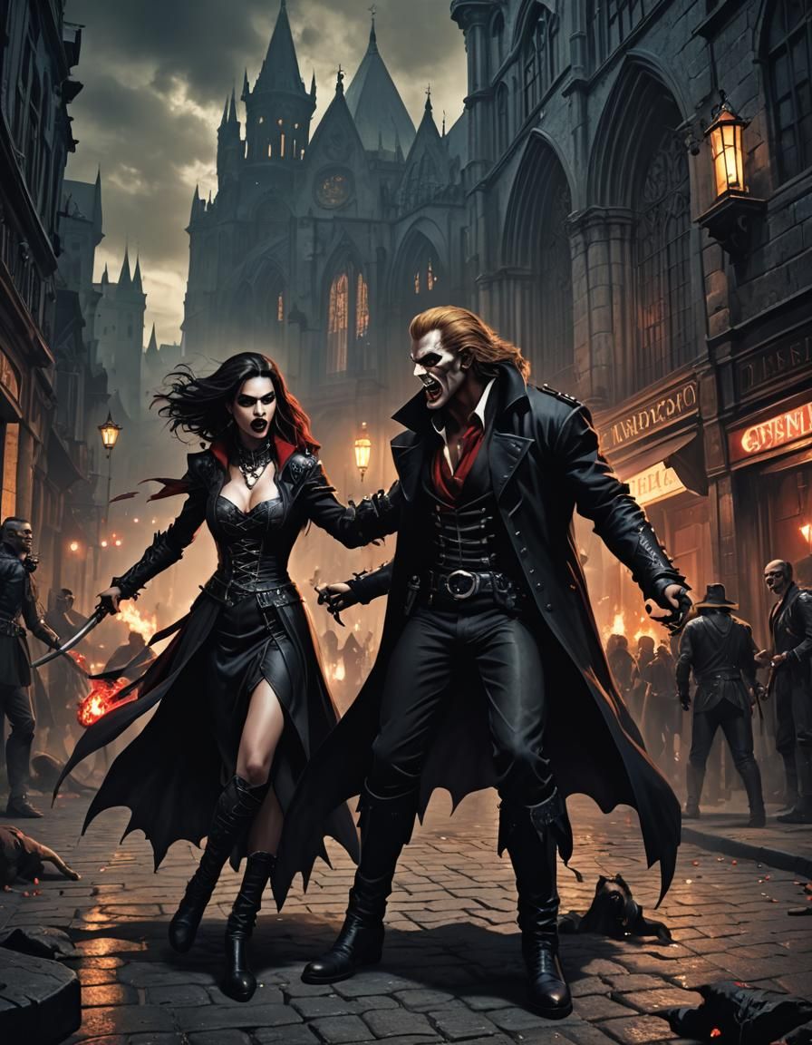 Vampire Battle in Dark Gothic City