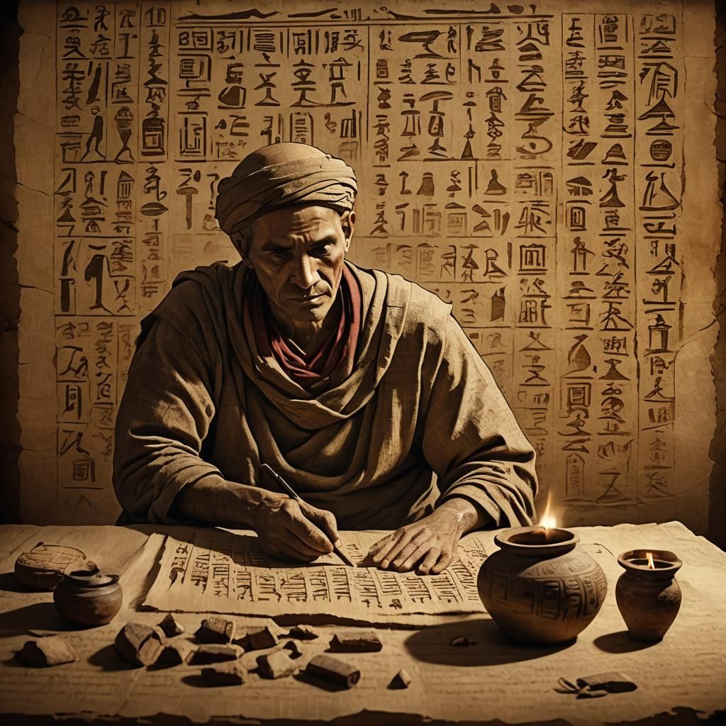 Scribe Writing by Torchlight in Dark Academia Style