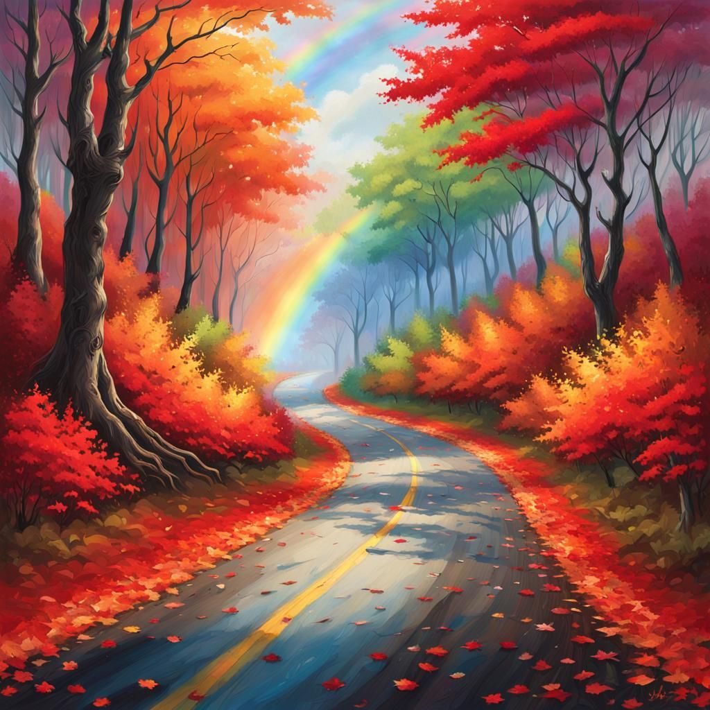 Dreamcore Fantasy: Road to Rainbow in Impressionistic Style