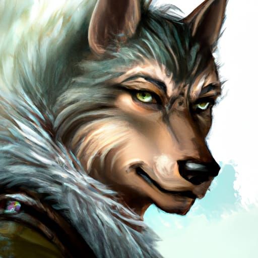 Anthropomorphic Wolf Ranger Portrait in Art Nouveau Style