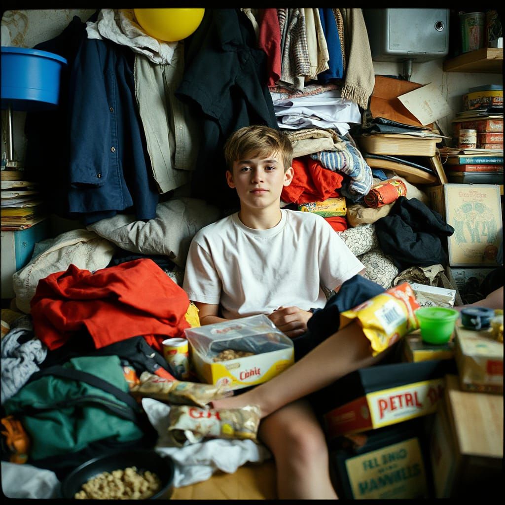 Teenager's Messy Room in Cinematic Film Style