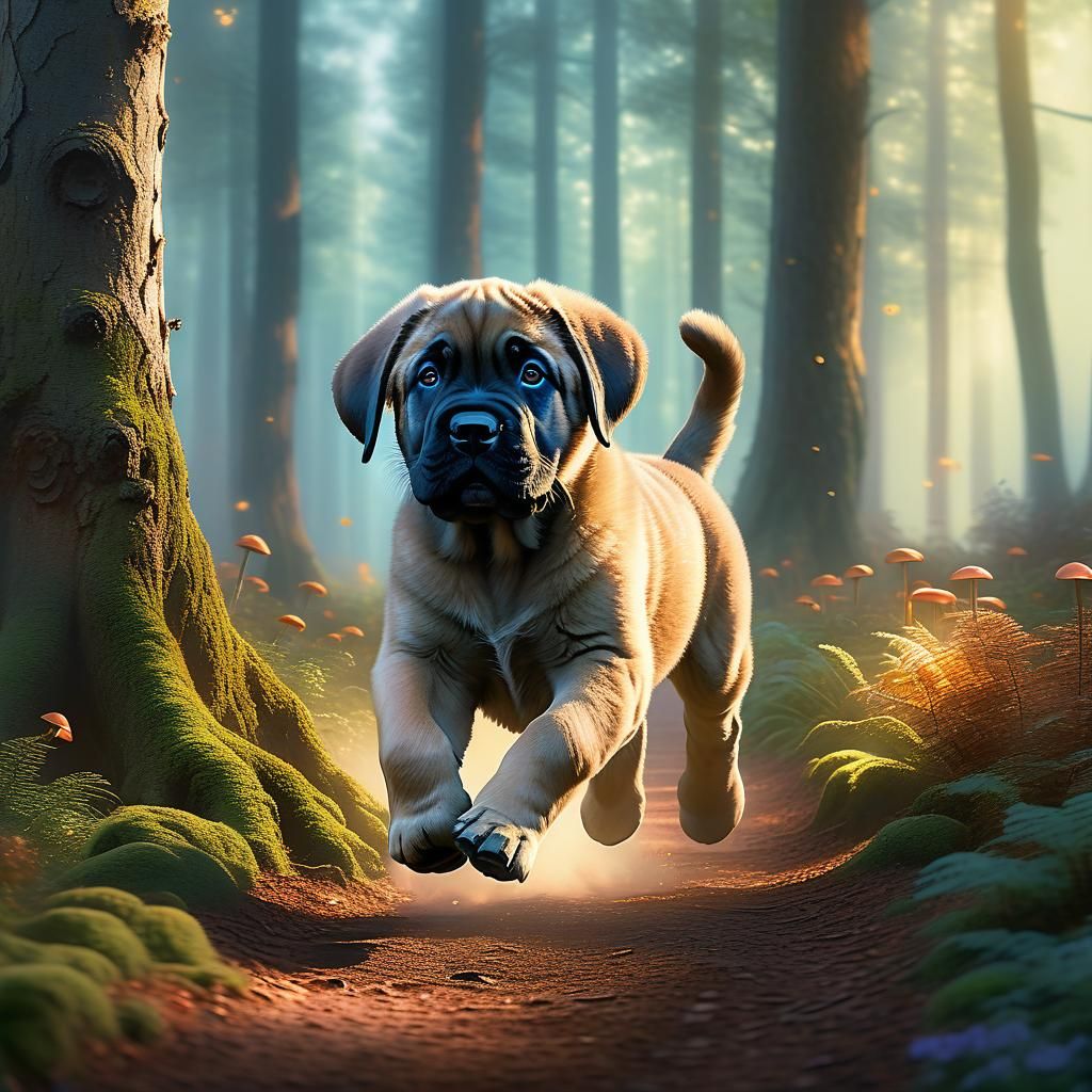 English Mastiff Puppy in Whimsical Forest