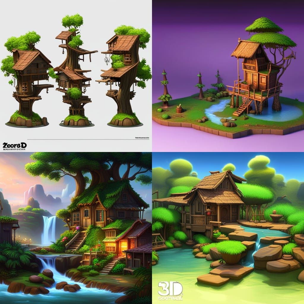 Lush Tiki-Inspired Forest Game Level in 3D