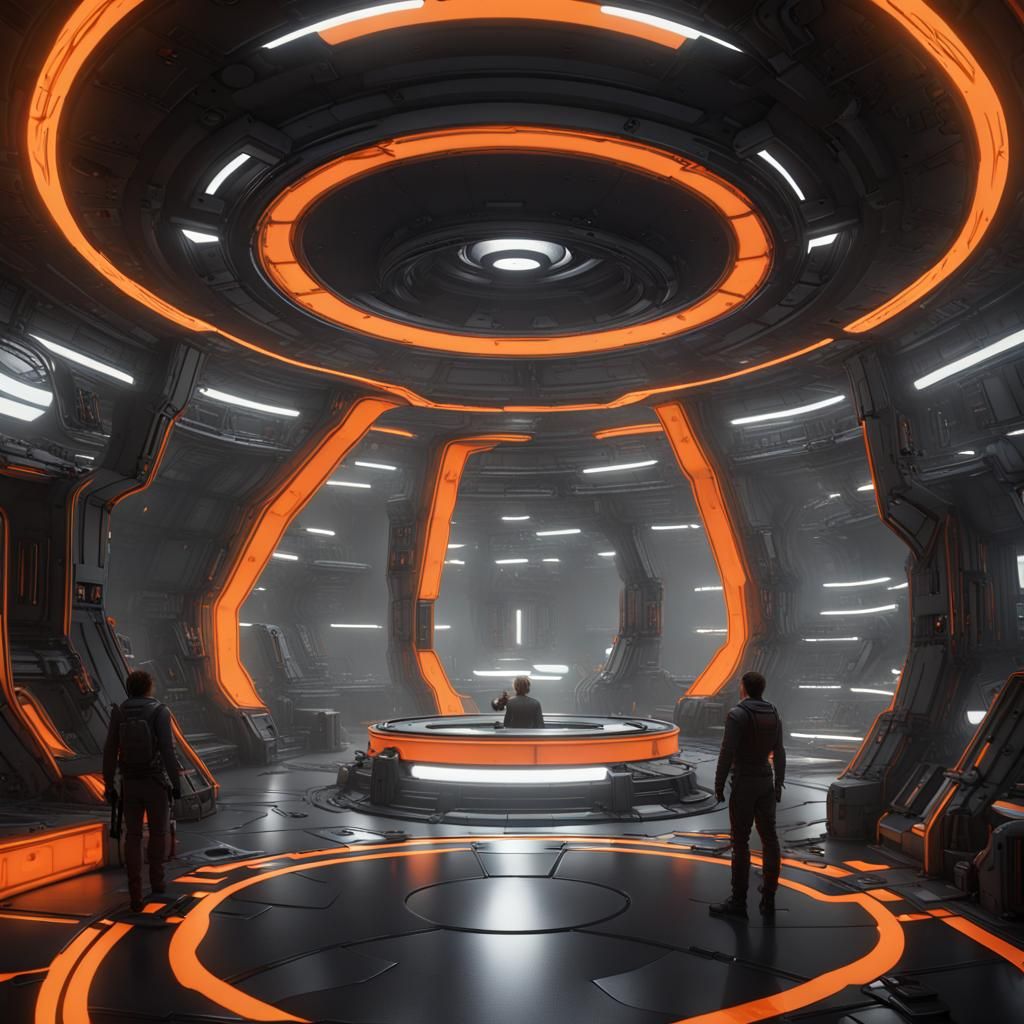 Spaceship Pod Room in Detailed Black and White
