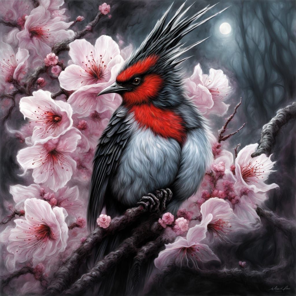 Vibrant Cherry Blossom Scene in Thick, Bold Brushstrokes